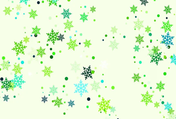 Modello Vettoriale Verde Chiaro Con Fiocchi Neve Ghiaccio Illustrazione Brillante — Vettoriale Stock