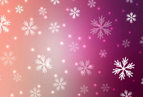 Licht Roze Vector Achtergrond Met Prachtige Sneeuwvlokken Sterren Glitter Abstracte — Stockvector