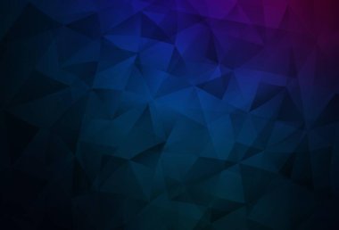 Koyu pembe, kristalli mavi vektör şablonu, üçgenler. Soyut arkaplanda renkli eğimli üçgenler. Broşürler, broşürler için desen