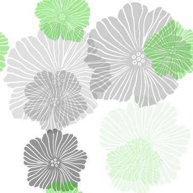 Açık yeşil vektörlü, çiçekli karalama deseni. Beyaz arka planda gradyanı olan çiçekler. Kartvizitler, web siteleri için şablon.