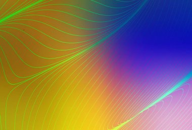 Koyu pembe, kıvrımlı çizgileri olan sarı vektör şablonu. Soyut tarzda gradyan çizgilerle akıllı illüstrasyon. İş tasarımınız için şablon.