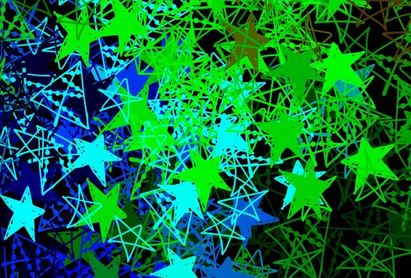Azul Escuro Textura Vetorial Verde Com Flocos Neve Coloridos Estrelas — Vetor de Stock