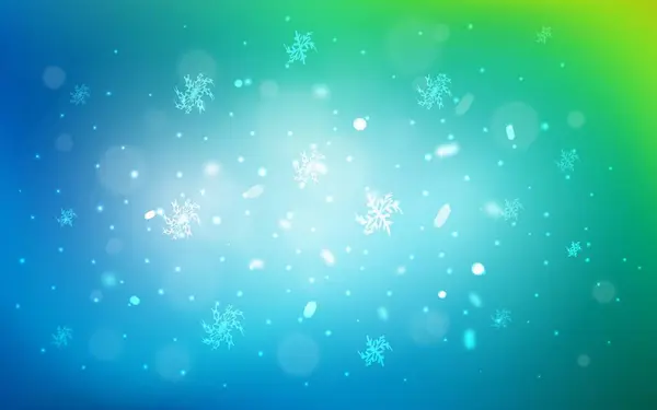浅蓝色 绿色矢量图案与圣诞节雪花 雪带着渐变模糊的抽象背景 你的广告 横幅的新年设计 — 图库矢量图片