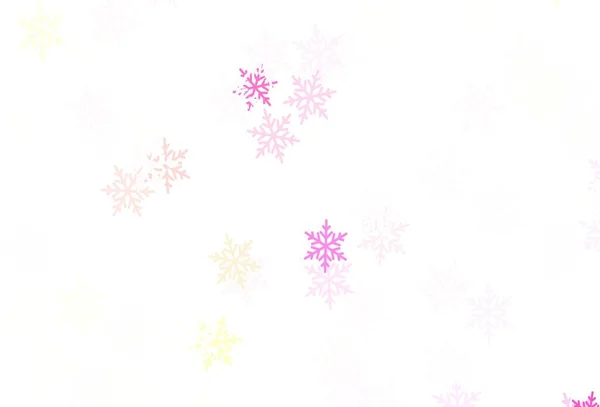Light Pink Yellow Vector Template Ice Snowflakes Stars Colorful Snowflakes — Stock Vector
