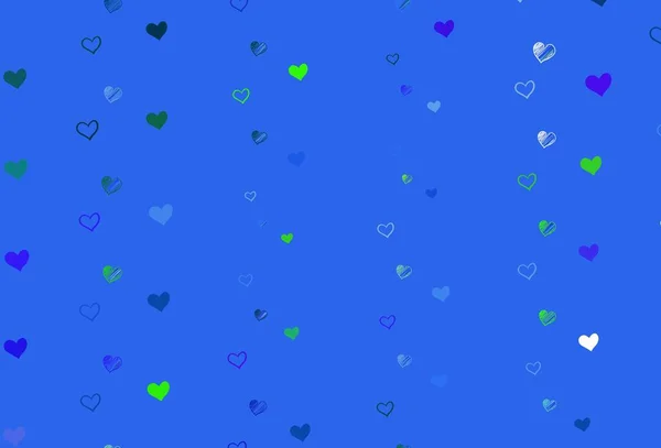 Lichtblauw Groen Vectorsjabloon Met Krabbelhartjes Illustratie Met Harten Liefde Concept — Stockvector