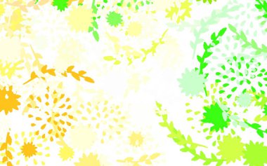 Açık yeşil, sarı vektör karalama arkaplanı çiçekler, güller. Çiçekli zarif, parlak bir illüstrasyon. Cep telefonlarının geçmişleri için şablon.