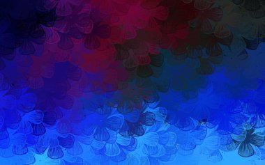 Koyu pembe, mavi vektör, ağaçlar ve dallarla doğal sanat eserleri. Renkli, soyut karalama çiçekleri olan bir resim. Web ve broşürler için elle boyanmış tasarım.