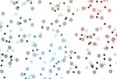 Açık mavi, kırmızı vektör dokusu, daire şeklinde, küp şeklinde. Küreler, kareler ve çizgilerle soyut çizimler. Reklamlarınız için akıllı tasarım.