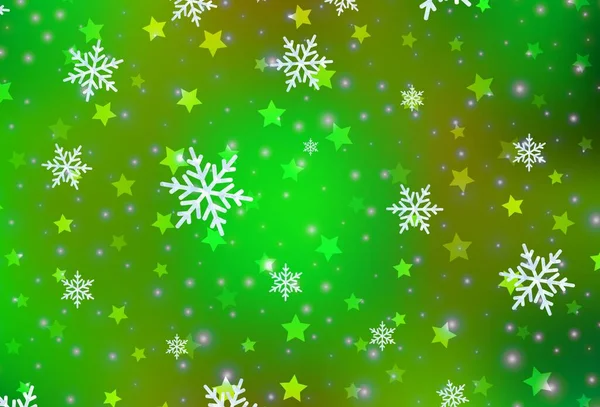 Light Green Yellow Vector Texture Colored Snowflakes Stars Glitter Abstract — Stock Vector
