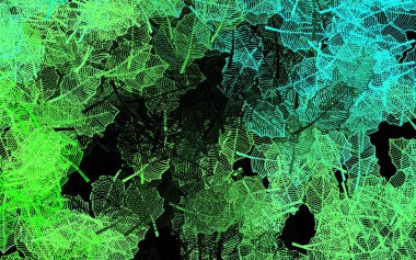 Koyu yeşil vektör arka planı yapraklarla karalıyor. Yaprakları ve çiçekleri olan zarif, parlak bir illüstrasyon. Ağ ve ambalaj için elle boyanmış tasarım.