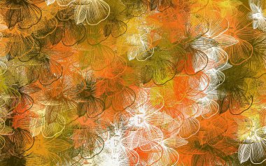 Açık kırmızı, çiçekli sarı vektör deseni. Çiçeklerle karalama tarzında renkli çizimler. Duvar kağıtları, boyama kitapları için desen.