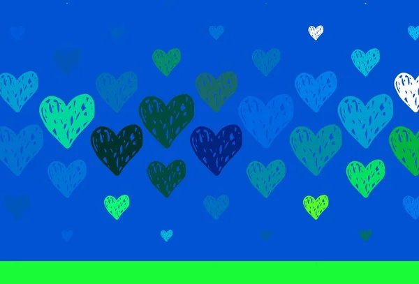Azul Claro Modelo Vetor Verde Com Corações Doodle Belos Corações —  Vetores de Stock
