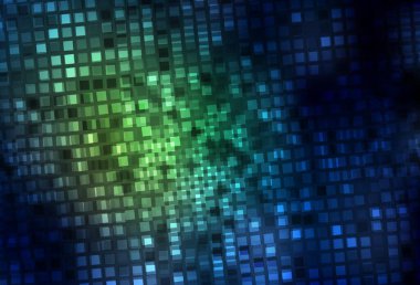 Kare şeklinde koyu yeşil vektör deseni. Soyut arkaplanda dikdörtgenler ve renkli gradyanlar. Web siteleri için şablon kullanılabilir.