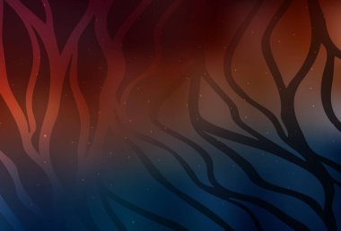 Koyu mavi, kıvrımlı çizgileri olan kırmızı vektör şablonu. Soyut ve gradyan renkte renkli çizimler. Markan için yeni kompozisyon.