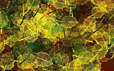 Koyu yeşil, sarı vektör karalama desenli yapraklar. Yapraklarla bulanık şekilli yaratıcı illüstrasyon. Çocuk kitapları için renkli desen.