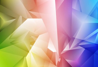 Üçgenli ışık çok renkli vektör arkaplanı. Üçgen şekilli ışıltılı soyut çizimler. İniş sayfası için modern şablon.