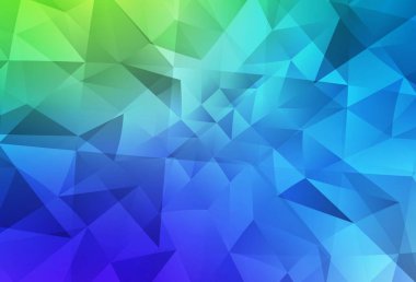 Açık mavi, yeşil vektör eğimli üçgen desen. Gradyanı olan zarif parlak çokgen çizimi. Broşürünüz için yepyeni bir tasarım..