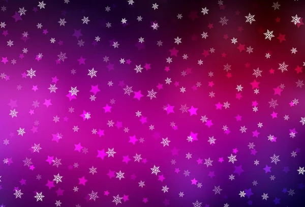 Layout Vetorial Rosa Escuro Com Flocos Neve Brilhantes Estrelas Glitter — Vetor de Stock