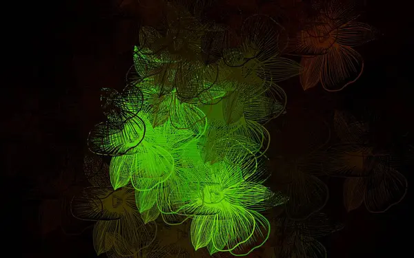 濃い緑 花と黄色のベクトルのドアドルの背景 花と光る抽象的なイラスト 手描きのウェブ用デザイン — ストックベクタ