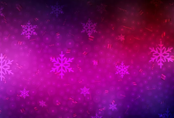 Donkerroze Vector Textuur Verjaardagsstijl Illustratie Met Kleurrijke Sneeuwvlokken Kerstballen Patroon — Stockvector