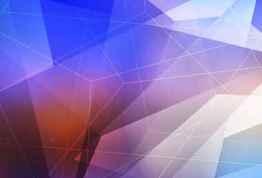 Açık mavi, çizgileri ve üçgenleri olan sarı vektör düzeni. Soyut arkaplanda renkli eğimli üçgenler. Broşürler, broşürler için desen