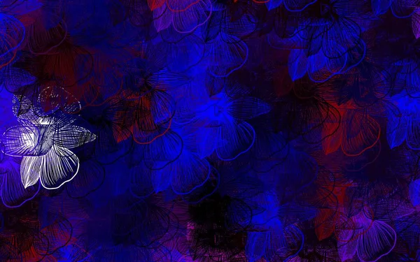 Dunkelblauer Roter Vektorhintergrund Mit Blumen Abstrakte Illustration Mit Blumen Doodles — Stockvektor