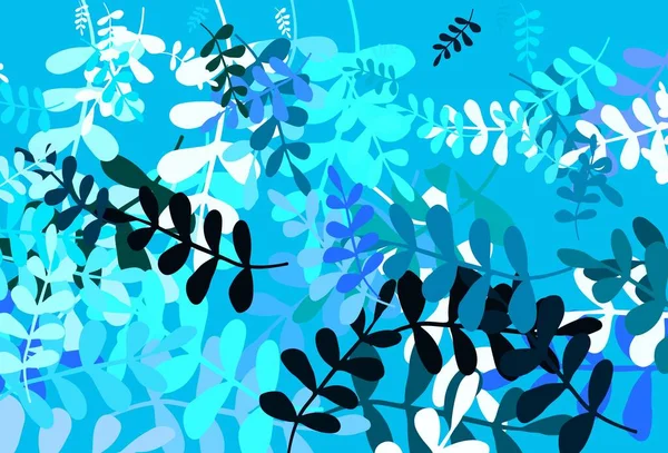 Bleu Clair Fond Vectoriel Vert Doodle Avec Des Feuilles Feuilles — Image vectorielle