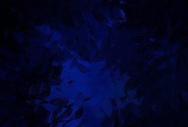 Koyu mavi vektör, yapraklı zarif duvar kağıdı. Yapraklar ve karalamalar ile soyut çizimler. Tasarımınız için yeni şablon.