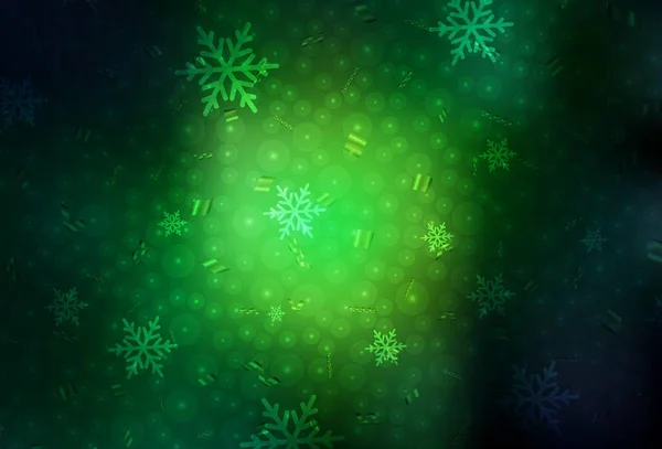 Donkergroene Vector Textuur Verjaardagsstijl Illustratie Met Kleurrijke Sneeuwvlokken Kerstballen Beste — Stockvector