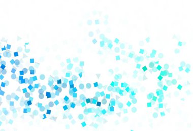 Açık mavi, kristalli yeşil vektör şablonu, daireler, kareler. Renkli noktaları, çizgileri, küpleri olan soyut çizimler. Reklamlar için desen.