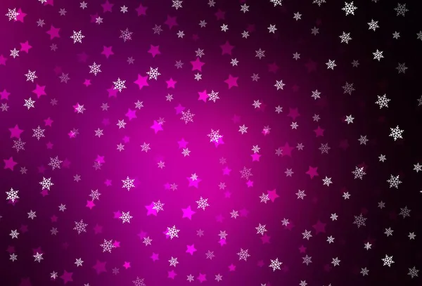 Textura Vectorial Rosa Oscuro Con Copos Nieve Colores Estrellas Diseño — Vector de stock