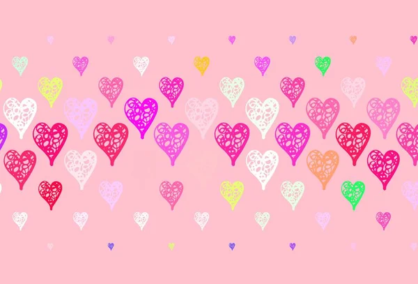 Светло Розовая Зеленая Векторная Текстура Прекрасными Сердцами Декоративный Дизайн Сердечками — стоковый вектор