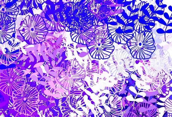 Light Purple Pink Vector Doodle Pattern Leaves Flowers Sketchy Doodles — Vetor de Stock