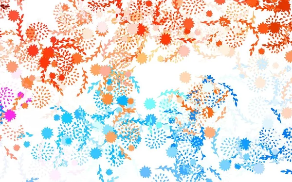 Light Blue Red Vector Doodle Background Flowers Roses Doodle Illustration — Vetor de Stock