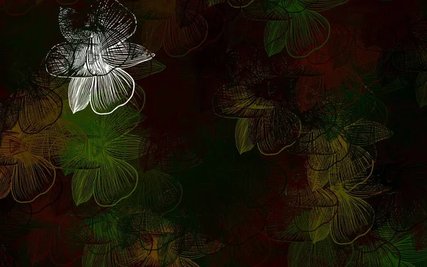 Σκούρο Πράσινο Κόκκινο Διάνυσμα Doodle Πρότυπο Λουλούδια Περίτεχνα Λουλούδια Λευκό — Διανυσματικό Αρχείο