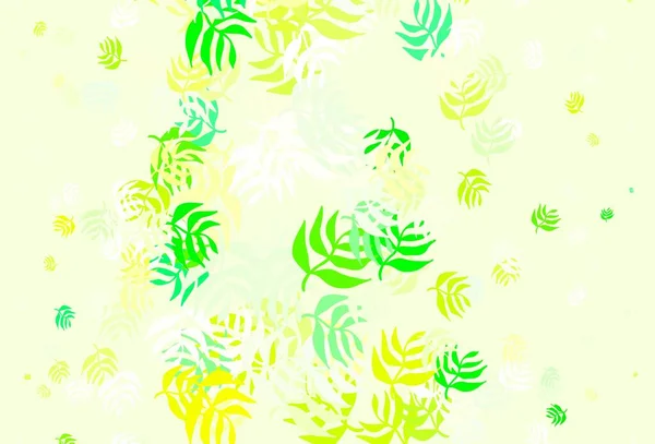 Светло Зеленый Желтый Вектор Обратная Сторона Листьями Нечеткие Каракули Листьями — стоковый вектор