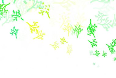 Açık yeşil, kırmızı vektör arkaplan ve sakura. Beyaz arka planda gradyanı olan yapraklar ve dallar. Ağ ve ambalaj için elle boyanmış tasarım.