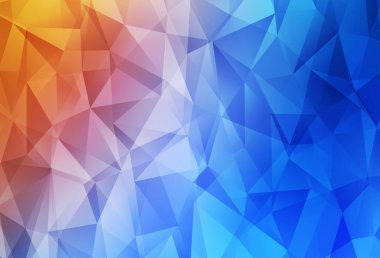 Açık mavi, kırmızı vektör çokgen arka plan. Üçgenlerden oluşan parlayan çokgen çizimler. Cep telefonunun arka planının şablonu.