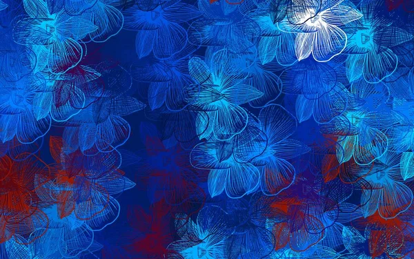 Azul Claro Padrão Doodle Vetor Vermelho Com Flores Ilustração Abstrata — Vetor de Stock