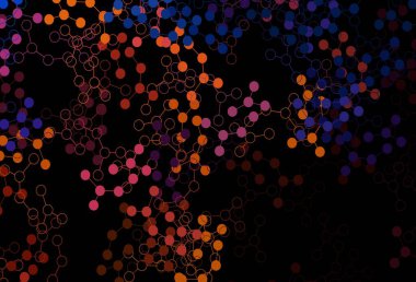 Koyu mavi, kırmızı vektör dokusu ve yapay zeka konsepti. Soyut şablondaki yapay zeka şekilleriyle parlayan illüstrasyon. Siber yeniliklerin tasviri için tasarım.