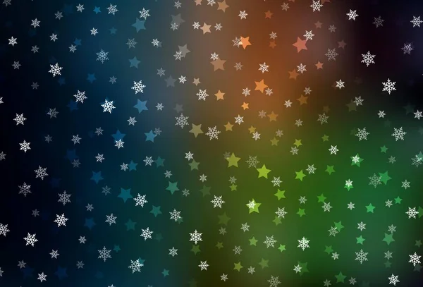 Dunkelgrüner Roter Vektorhintergrund Mit Schönen Schneeflocken Sternen Glitzernde Abstrakte Illustration — Stockvektor