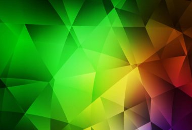 Açık yeşil, kırmızı vektör üçgen mozaik arka plan. Üçgenli renkli soyut çizimler. Bir markanın arkaplanı için desen.