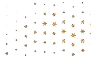 Yılbaşı kar taneleri ve yıldızlı hafif turuncu vektör deseni. Karlı Xmas tarzında renkli dekoratif tasarım. Yeni Yıl broşürleri için temel bölüm.