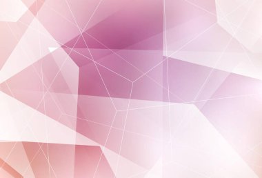 Kristalleri ve üçgenleri olan açık pembe vektör şablonu. Soyut arkaplanda renkli eğimli üçgenler. Bir cep telefonu için arka plan.
