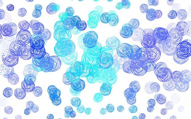 Açık mavi, yeşil vektör soyut arkaplan ve güller. Beyaz arka planda çiçeklerin dekoratif tasarımı. Çocuk kitapları için renkli desen.