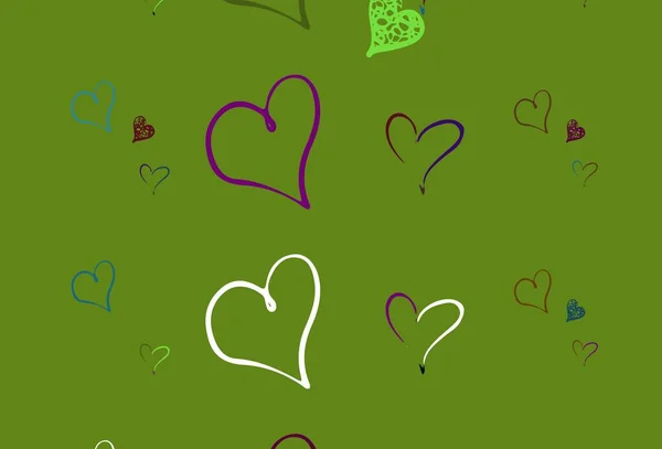 Ανοιχτό Ροζ Πράσινο Διάνυσμα Πρότυπο Doodle Καρδιές Εικονογράφηση Σχήματα Βαθμονομημένων — Διανυσματικό Αρχείο