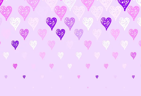 Světle Fialový Růžový Vektorový Vzor Barevnými Srdci Zářící Ilustrace Srdcem — Stockový vektor