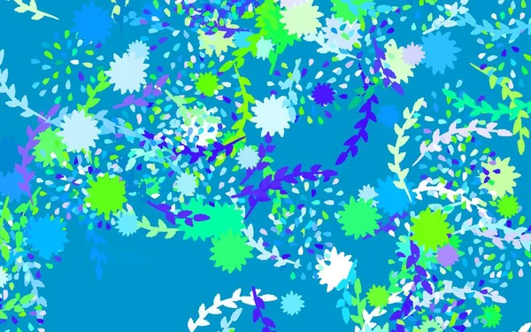 Modello Astratto Vettoriale Azzurro Verde Con Fiori Illustrazione Doodle Fiori — Vettoriale Stock