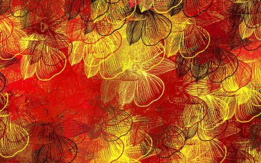 Koyu kırmızı, sarı vektör karalama arkaplanı çiçekli. Çiçeklerle süslenmiş soyut çizimler. Web siteleri ve pankartlar için desenli desen.