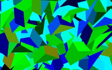 Koyu mavi, yeşil vektör arkaplan, çizgiler, üçgenler. Soyut üçgenli dekoratif tasarım. İniş sayfası için modern şablon.